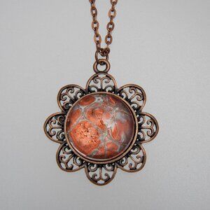 Handmade Fluid Art Necklace & Pendant Orange (New)